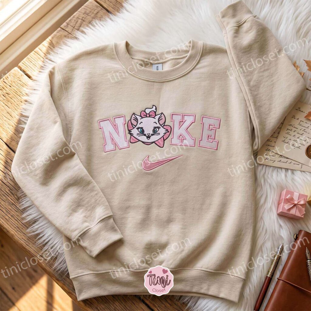 Cute Marie Cat Embroidered Hoodie, The Aristocats Cartoon Embroidered T-shirt, Best Gift for Girlfriend Cute Marie Cat Embroidered Hoodie, The Aristocats Cartoon Embroidered T-shirt, Best Gift for Girlfriend