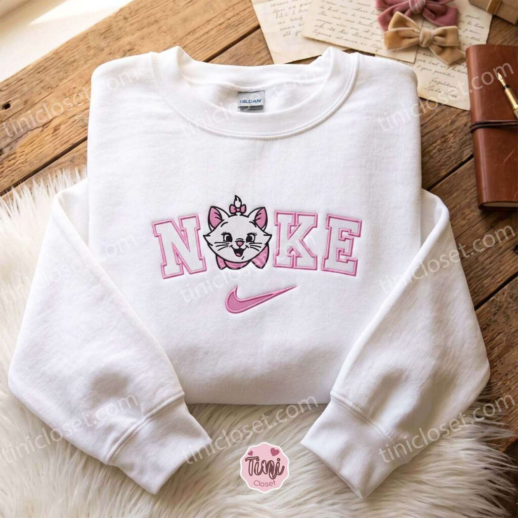 Happy Marie Cat Embroidered Hoodie, The Aristocats Cartoon Embroidered T-shirt, Best Gift for Girlfriend Happy Marie Cat Embroidered Hoodie, The Aristocats Cartoon Embroidered T-shirt, Best Gift for Girlfriend