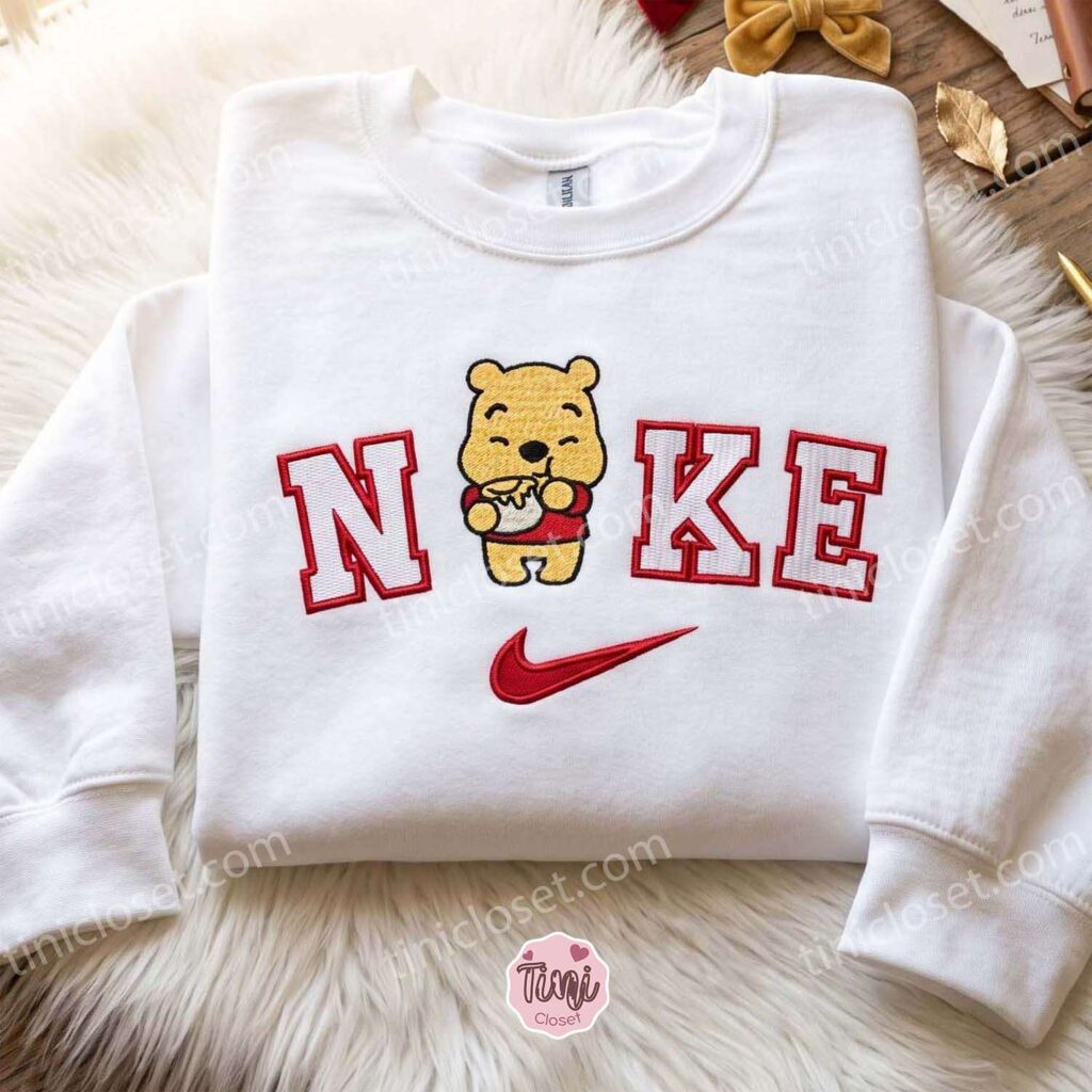 Custom Winnie Honey Pot Embroidered Sweatshirt, Cute Valentine Crewneck & Varsity Letter Shirt, Cozy Gifts For Girlfriend