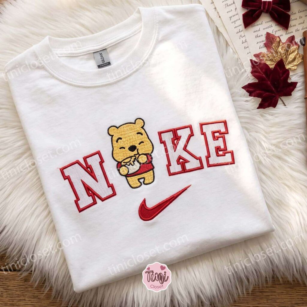 Custom Winnie Honey Pot Embroidered Sweatshirt, Cute Valentine Crewneck & Varsity Letter Shirt, Cozy Gifts For Girlfriend