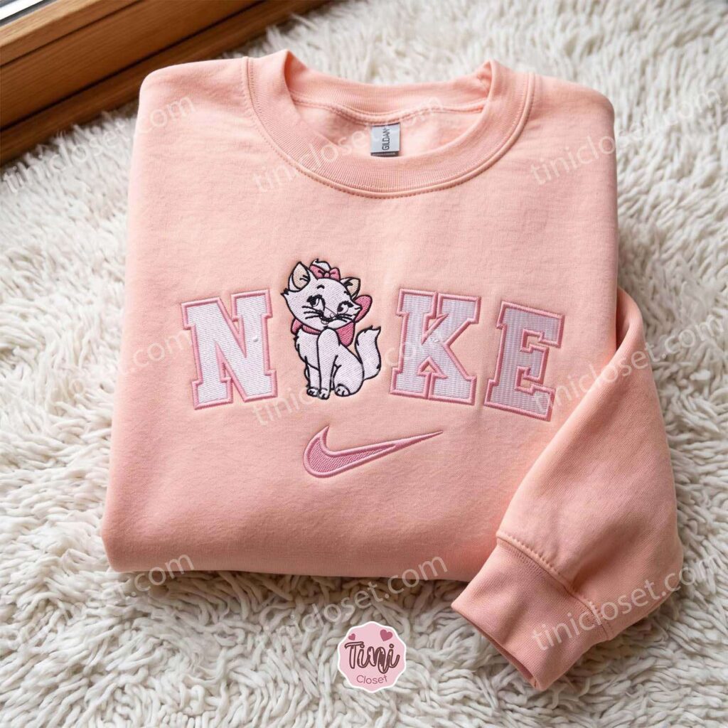 Cozy Pink Marie The Aristocats Embroidered Sweatshirt, Cat Lover Hoodie, Long Distance Relationship Gifts Cozy Pink Marie The Aristocats Embroidered Sweatshirt, Cat Lover Hoodie, Long Distance Relationship Gifts
