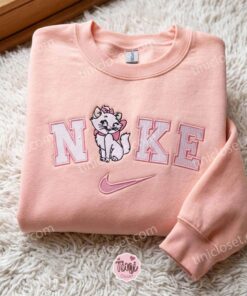 Cozy Pink Marie The Aristocats Embroidered Sweatshirt, Cat Lover Hoodie, Long Distance Relationship Gifts (1)