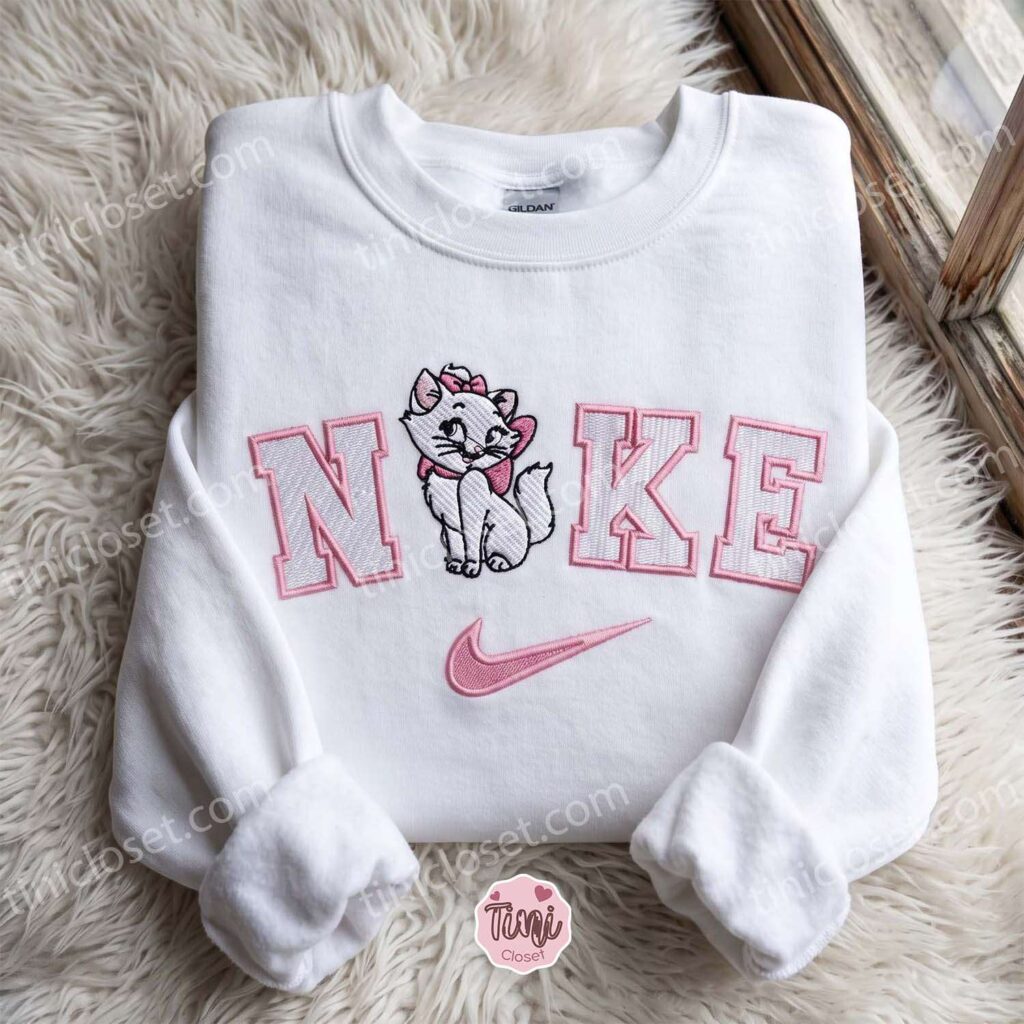 Cozy Pink Marie The Aristocats Embroidered Sweatshirt, Cat Lover Hoodie, Long Distance Relationship Gifts Cozy Pink Marie The Aristocats Embroidered Sweatshirt, Cat Lover Hoodie, Long Distance Relationship Gifts
