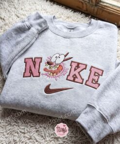 Courage the Cowardly Dog Cartoon Embroidered Sweatshirt, Cozy Gifts For Girlfriend, Pink Lettering Retro Crewneck (2)
