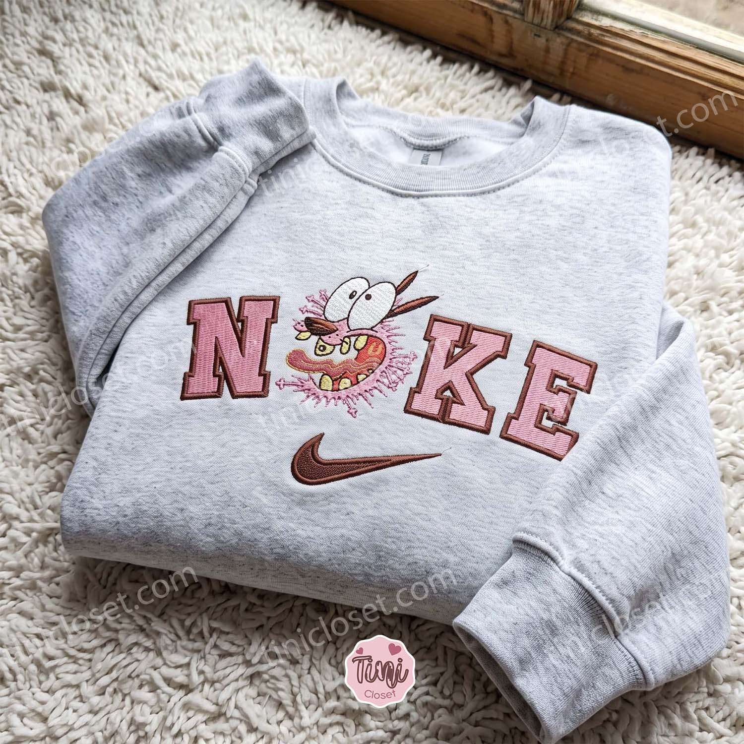 Courage the Cowardly Dog Cartoon Embroidered Sweatshirt, Cozy Gifts For Girlfriend, Pink Lettering Retro Crewneck Courage the Cowardly Dog Cartoon Embroidered Sweatshirt, Cozy Gifts For Girlfriend, Pink Lettering Retro Crewneck