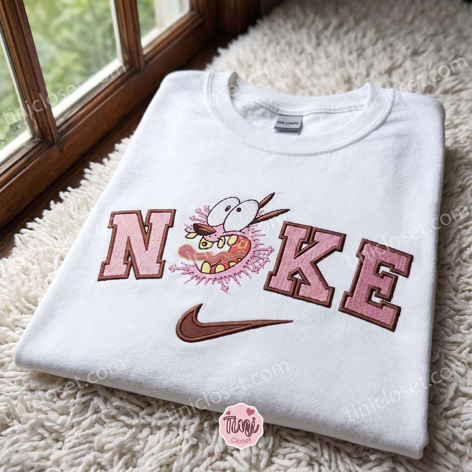 Courage the Cowardly Dog Cartoon Embroidered Sweatshirt, Cozy Gifts For Girlfriend, Pink Lettering Retro Crewneck Courage the Cowardly Dog Cartoon Embroidered Sweatshirt, Cozy Gifts For Girlfriend, Pink Lettering Retro Crewneck