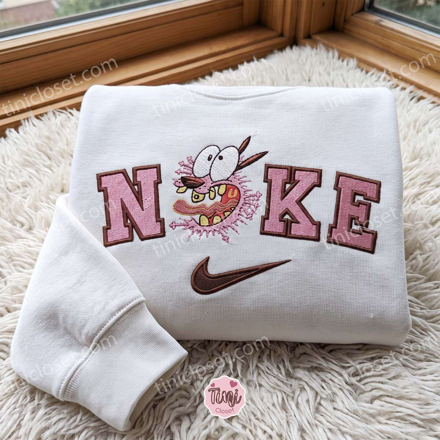 Courage the Cowardly Dog Cartoon Embroidered Sweatshirt, Cozy Gifts For Girlfriend, Pink Lettering Retro Crewneck Courage the Cowardly Dog Cartoon Embroidered Sweatshirt, Cozy Gifts For Girlfriend, Pink Lettering Retro Crewneck