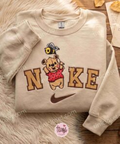 Custom Winnie Pooh Bear With Bee Balloon Embroidered Tee, Cute Disney Cartoon Embroidered Sweatshirt, Galentine Gift Ideas (2)