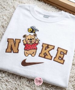 Custom Winnie Pooh Bear With Bee Balloon Embroidered Tee, Cute Disney Cartoon Embroidered Sweatshirt, Galentine Gift Ideas (3)