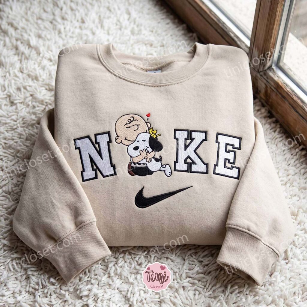 Snoopy Best Friends Hugging Embroidered Crewneck, Miss You Gift For Him Her, Custom Long Sleeve Sweatshirt