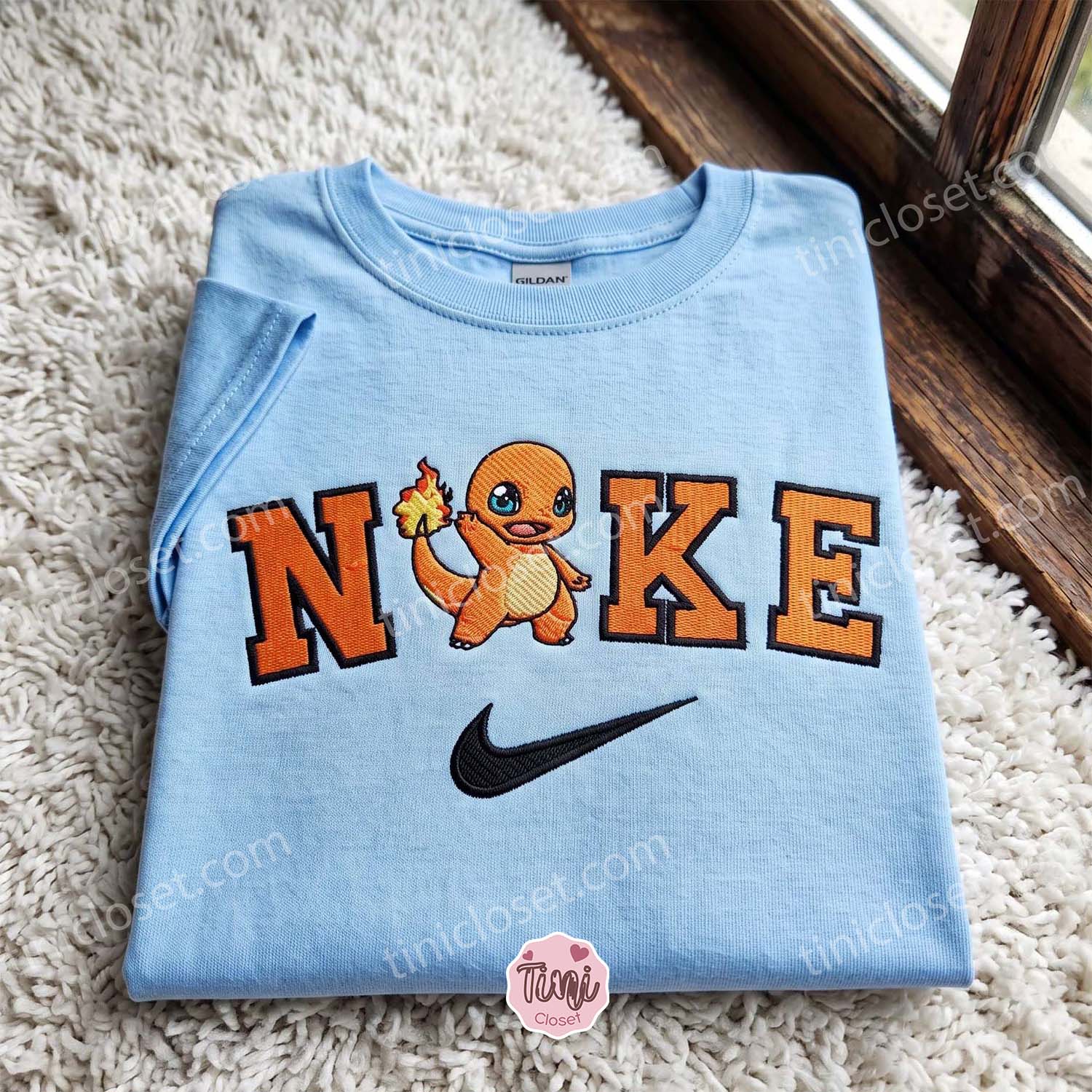 Charmander Anime Character Embroidered Sweatshirt, Vintage Varsity Style Crewneck, Just Because Gift For Him Charmander Anime Character Embroidered Sweatshirt, Vintage Varsity Style Crewneck, Just Because Gift For Him