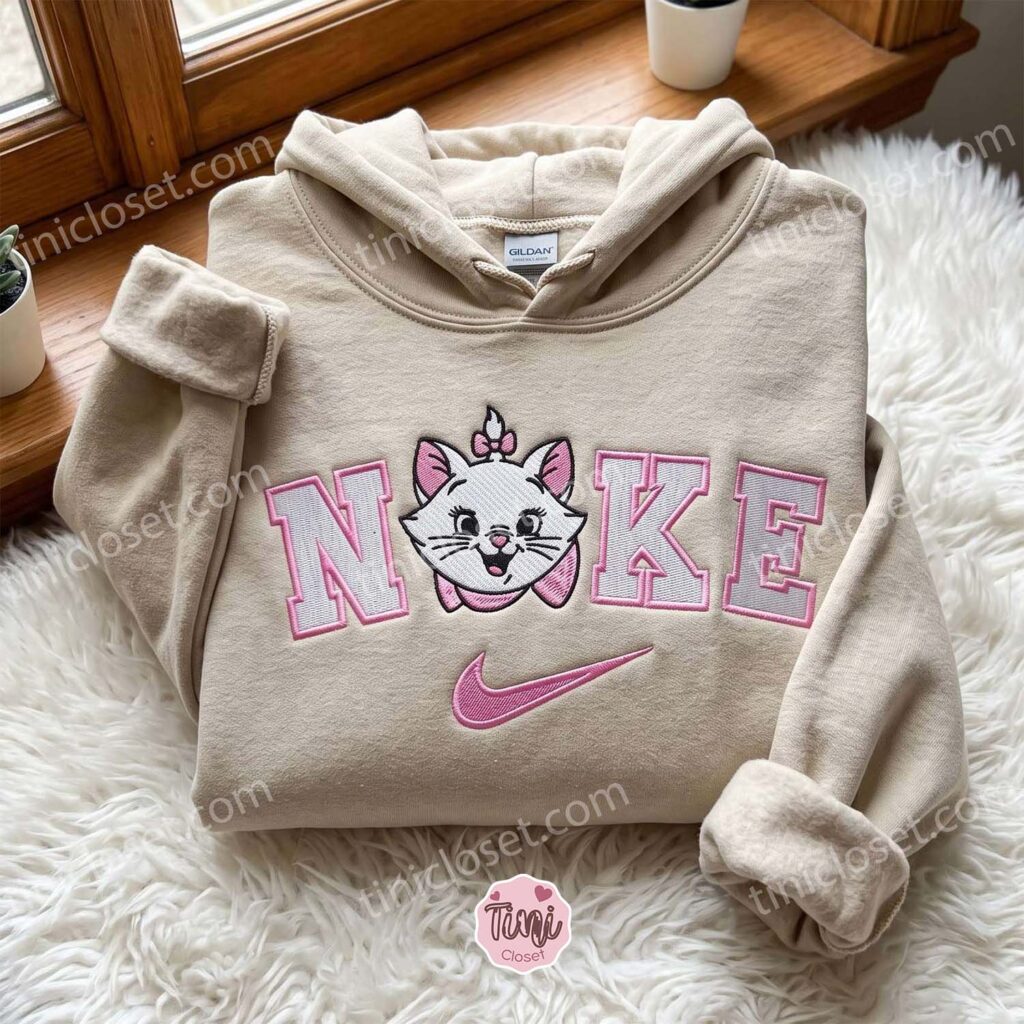 Cute Marie Cat Embroidered Hoodie, The Aristocats Cartoon Embroidered Sweatshirt, Best Gift for Girlfriend