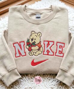 Winnie-the-Pooh Holding Strawberries Embroidered Hoodie, Disney Embroidered Sweatshirt, Bestie Matching Shirts