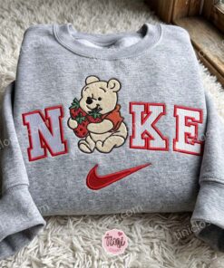 Winnie the Pooh Holding Strawberries Embroidered Hoodie, Disney Embroidered Sweatshirt, Bestie Matching Shirts (3)