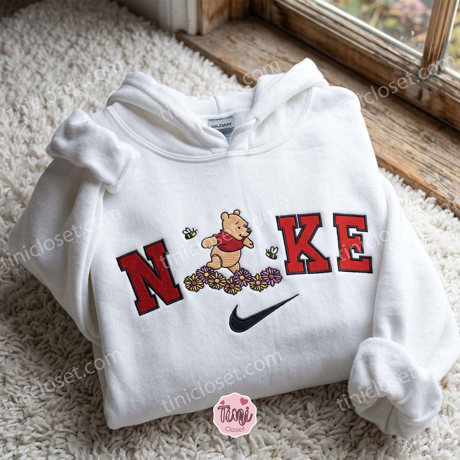 Custom Winnie the Pooh Floral Sweatshirt, Daisy Bee Embroidered Hoodie, Romantic Gift For Her, Cozy Apparel Custom Winnie the Pooh Floral Sweatshirt, Daisy Bee Embroidered Hoodie, Romantic Gift For Her, Cozy Apparel