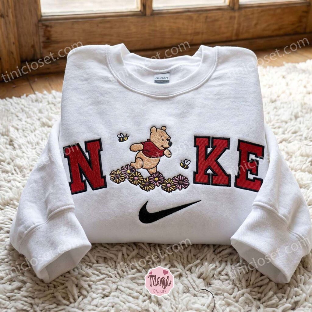 Custom Winnie the Pooh Floral Sweatshirt, Daisy Bee Embroidered Hoodie, Romantic Gift For Her, Cozy Apparel Custom Winnie the Pooh Floral Sweatshirt, Daisy Bee Embroidered Hoodie, Romantic Gift For Her, Cozy Apparel
