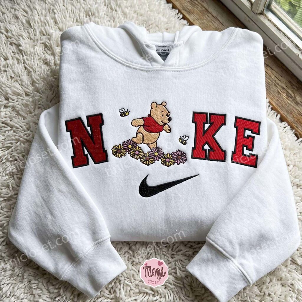 Custom Winnie the Pooh Floral Sweatshirt, Daisy Bee Embroidered Hoodie, Romantic Gift For Her, Cozy Apparel