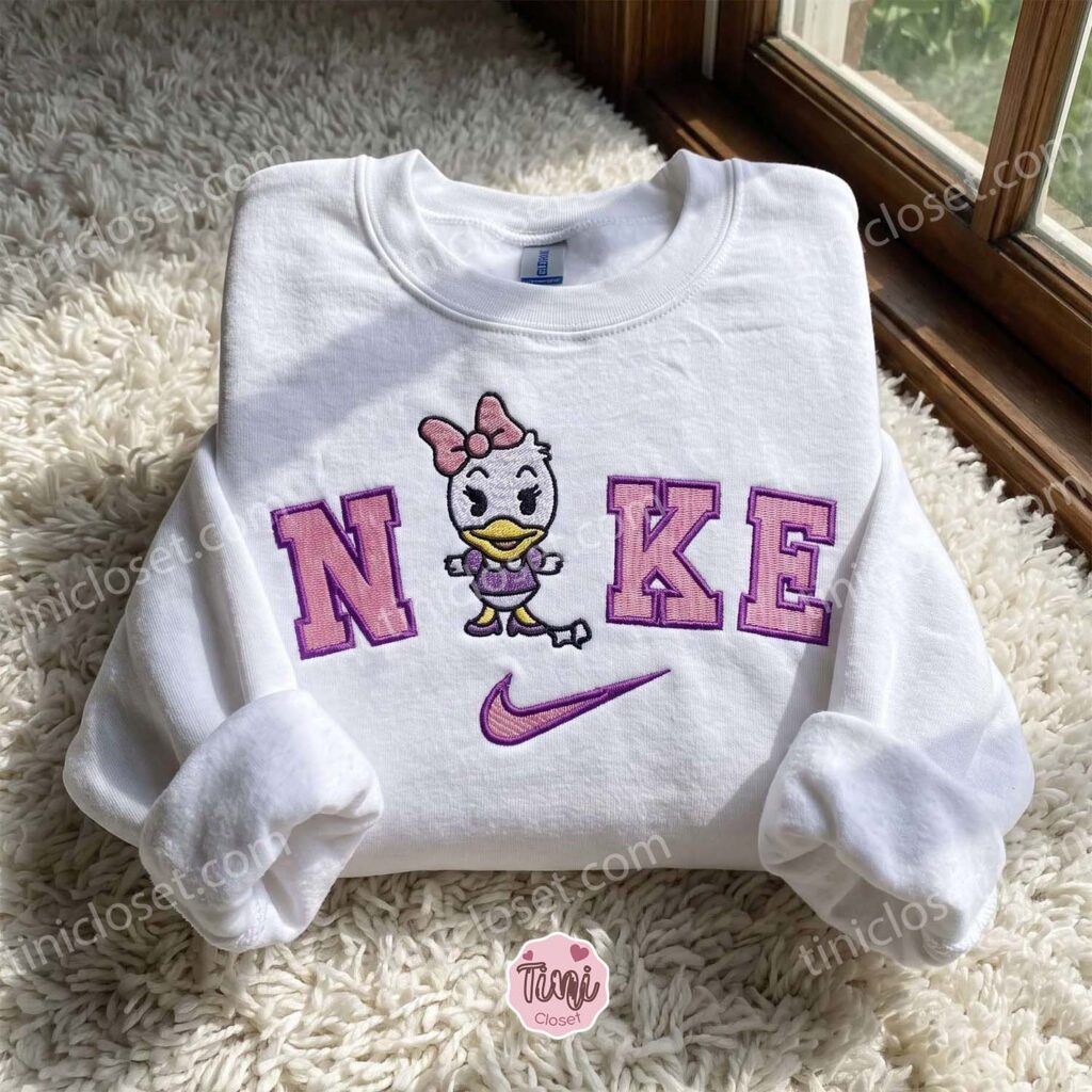 Disney Cute Daisy Duck Embroidered Sweatshirt, Oversized Hoodie For Girlfriend, Cozy Gifts For Girlfriend Disney Cute Daisy Duck Embroidered Sweatshirt, Oversized Hoodie For Girlfriend, Cozy Gifts For Girlfriend