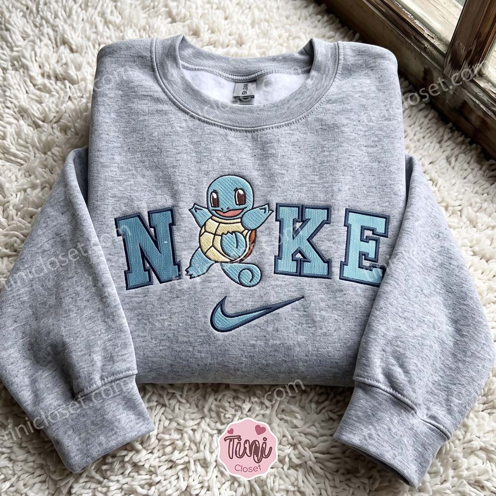 Squirtle Embroidered Sweatshirt, Pokemon Embroidered Hoodie, Unique Gifts for Family Squirtle Embroidered Sweatshirt, Pokemon Embroidered Hoodie, Unique Gifts for Family