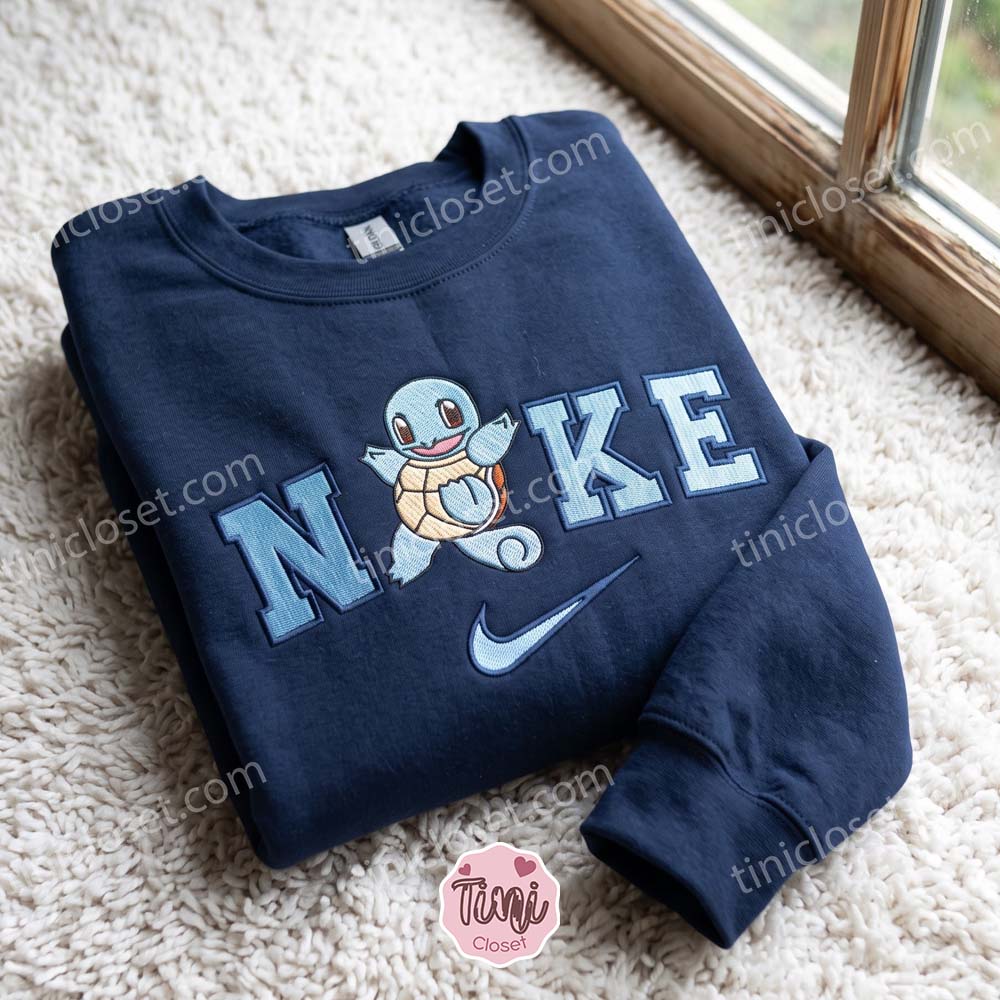 Squirtle Embroidered Sweatshirt, Pokemon Embroidered Hoodie, Unique Gifts for Family Squirtle Embroidered Sweatshirt, Pokemon Embroidered Hoodie, Unique Gifts for Family