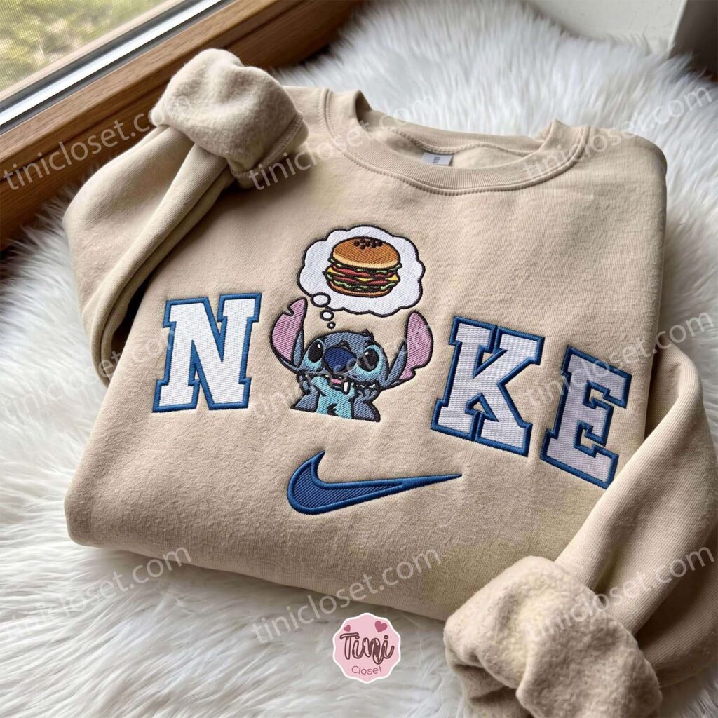 Hungry Stitch Embroidered Sweatshirt, Cute Cartoon Embroidered Hoodie, Disney Embroidered T-shirt