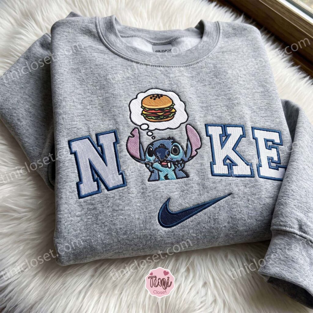 Hungry Stitch Embroidered Sweatshirt, Cute Cartoon Embroidered Hoodie, Disney Embroidered T-shirt
