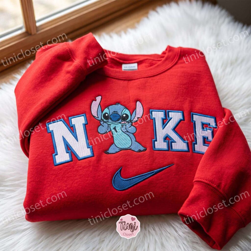 Funny Stitch Embroidered Sweatshirt, Cute Disney Cartoon Character Crewneck, Cozy Unisex Pullover, Boyfriend Hoodie Gift