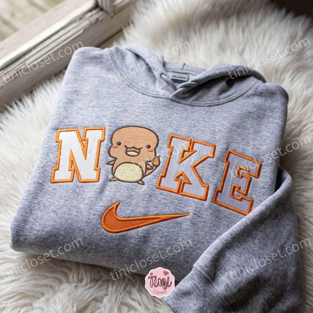 Charmander Pokemon Embroidered T-shirt, Anime Fire Lizard Embroidered Crewneck, Matching Hoodies & Sweatshirts for Couples