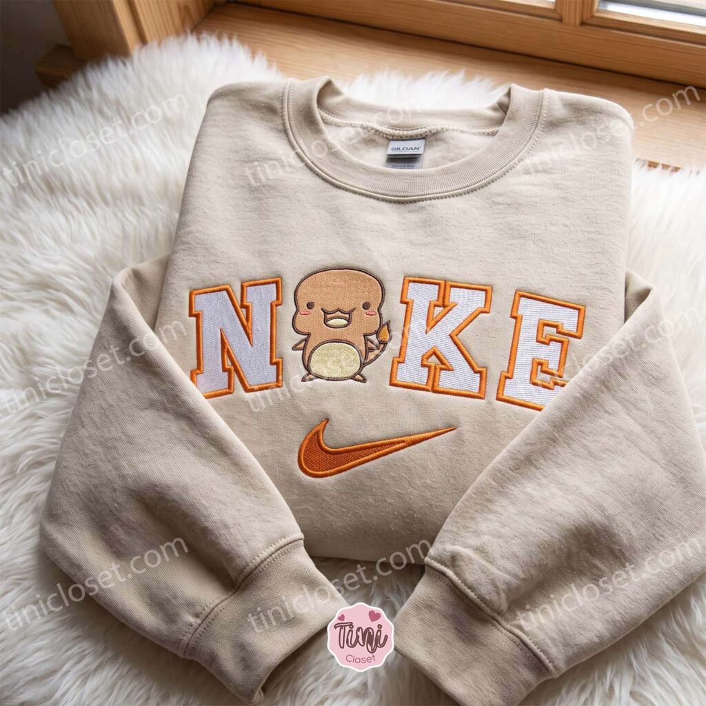 Charmander Pokemon Embroidered T-shirt, Anime Fire Lizard Embroidered Crewneck, Matching Hoodies & Sweatshirts for Couples Charmander Pokemon Embroidered T-shirt, Anime Fire Lizard Embroidered Crewneck, Matching Hoodies & Sweatshirts for Couples