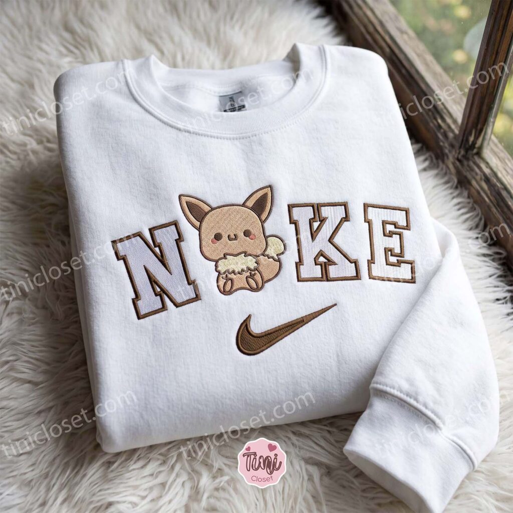 Cute Eevee Pokemon Embroidered Hoodie, Custom Anime Character Embroidered Sweatshirt, Bestie Matching Shirts Cute Eevee Pokemon Embroidered Hoodie, Custom Anime Character Embroidered Sweatshirt, Bestie Matching Shirts