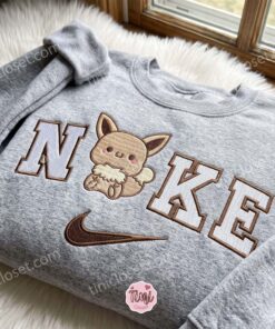 Cute Eevee Pokemon Embroidered Hoodie, Custom Anime Character  Embroidered Sweatshirt, Bestie Matching Shirts (2)