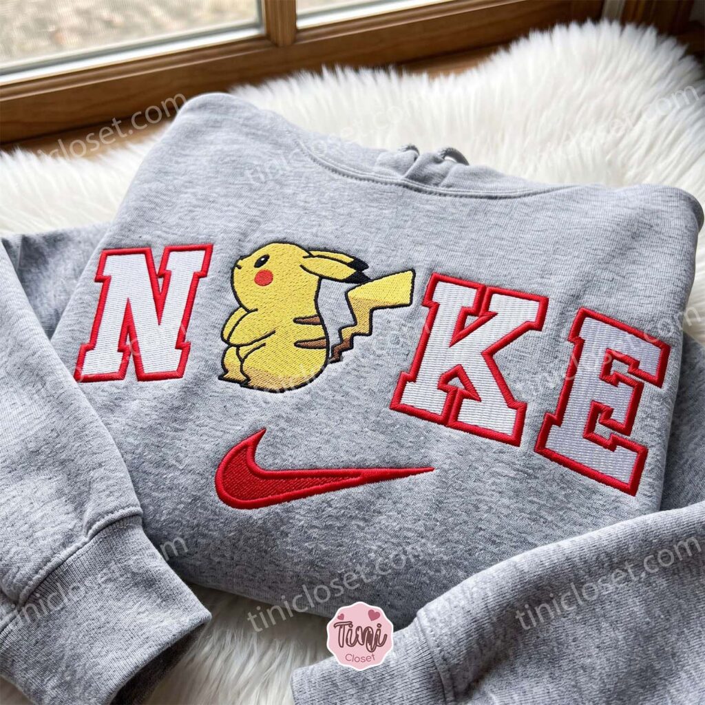 Pikachu Embroidered Sweatshirt, Pokemon Anime T-shirt, Boyfriend Hoodie Gift, Cozy Gifts For Girlfriend