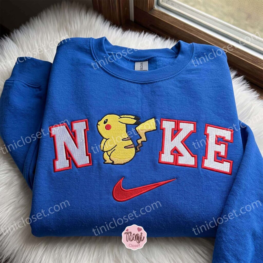 Pikachu Embroidered Sweatshirt, Pokemon Anime T-shirt, Boyfriend Hoodie Gift, Cozy Gifts For Girlfriend