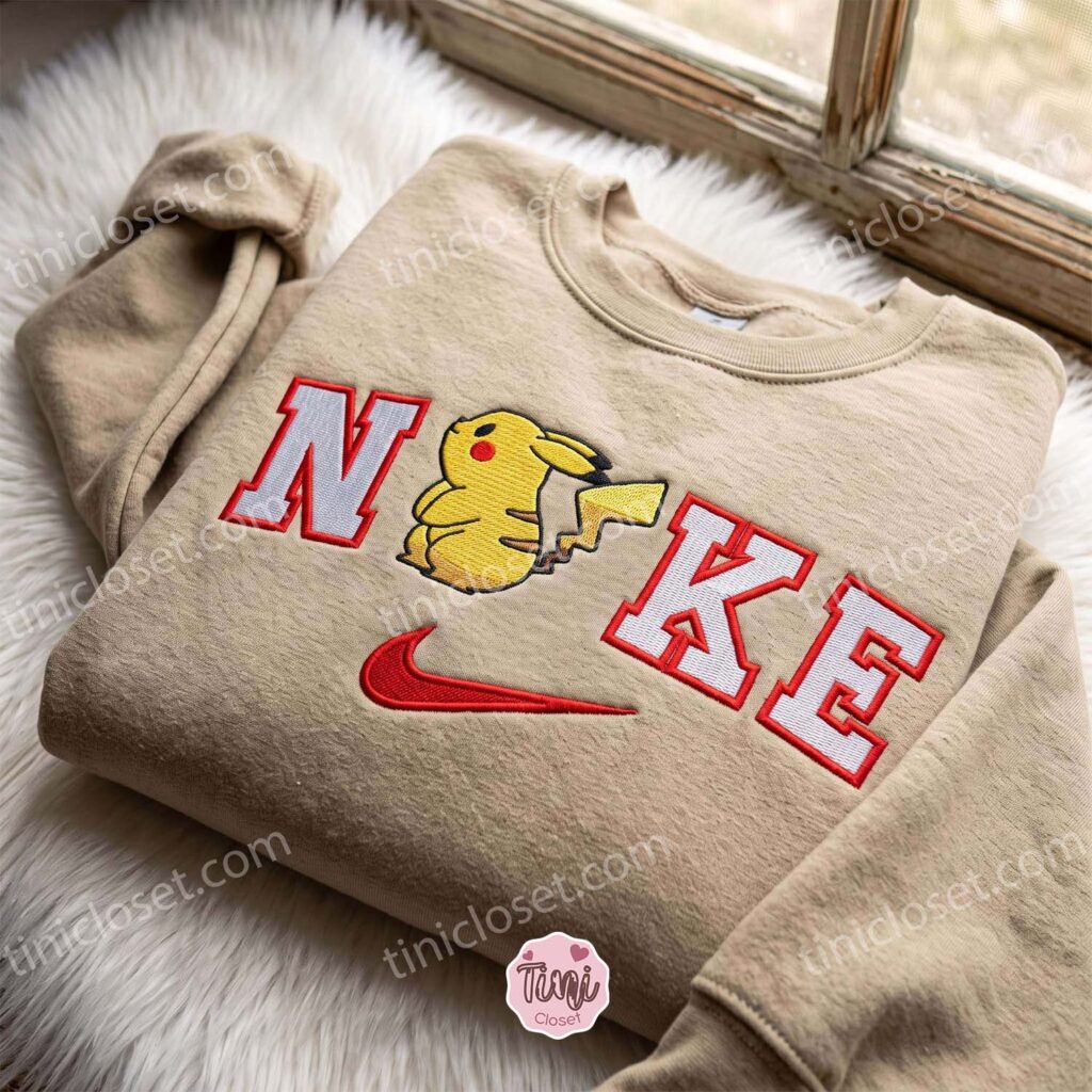 Pikachu Embroidered Sweatshirt, Pokemon Anime T-shirt, Boyfriend Hoodie Gift, Cozy Gifts For Girlfriend