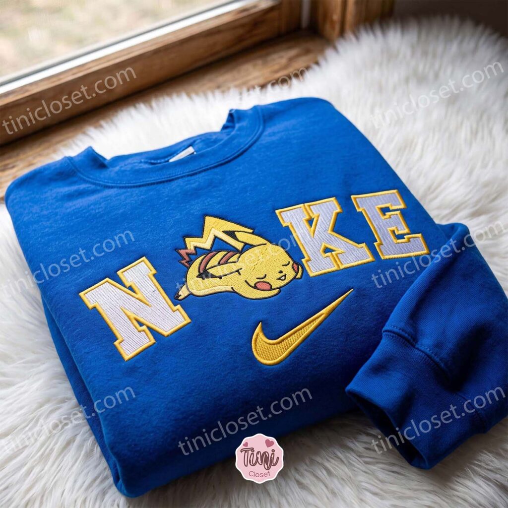 Sleeping Pikachu Embroidered Sweatshirt, Pokemon Anime T-shirt, Just Because Gift For Him, Cozy Gifts For Girlfriend Sleeping Pikachu Embroidered Sweatshirt, Pokemon Anime T-shirt, Just Because Gift For Him, Cozy Gifts For Girlfriend