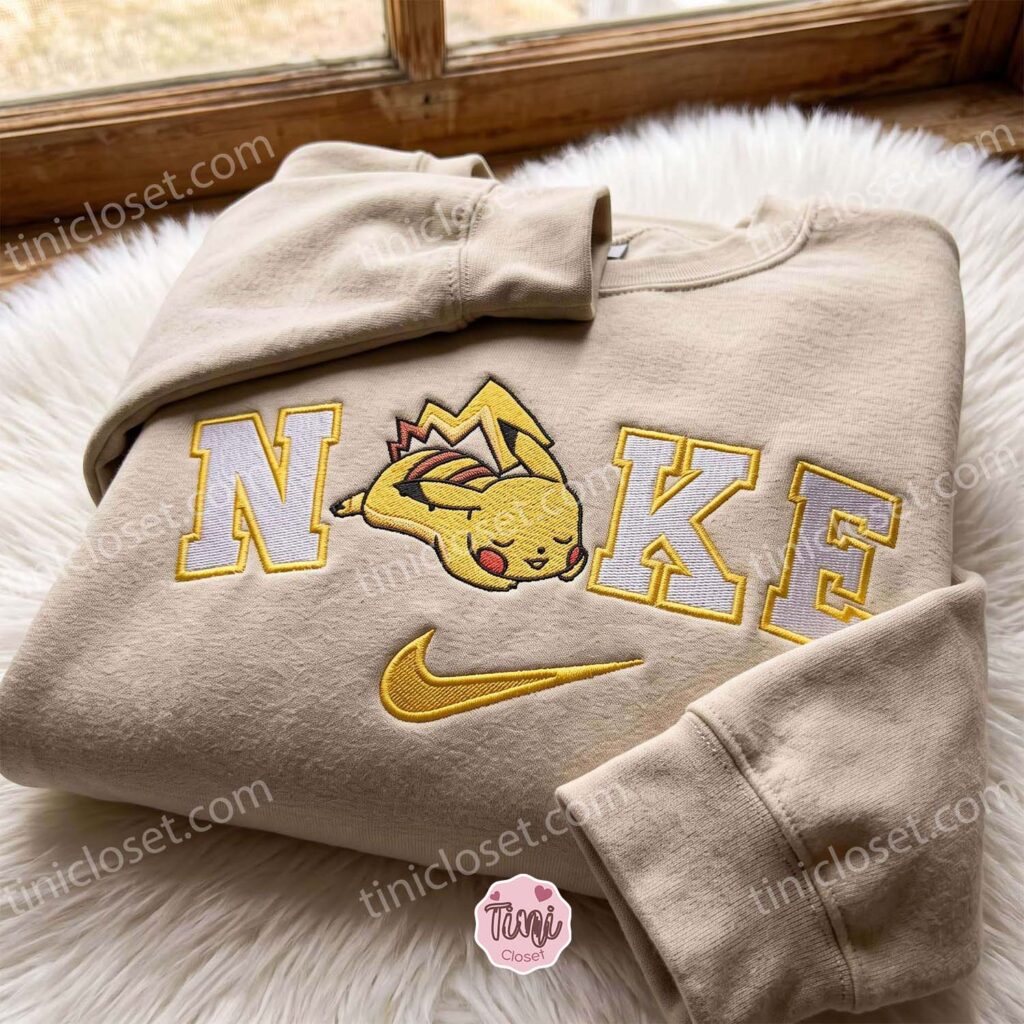 Sleeping Pikachu Embroidered Sweatshirt, Pokemon Anime T-shirt, Just Because Gift For Him, Cozy Gifts For Girlfriend Sleeping Pikachu Embroidered Sweatshirt, Pokemon Anime T-shirt, Just Because Gift For Him, Cozy Gifts For Girlfriend