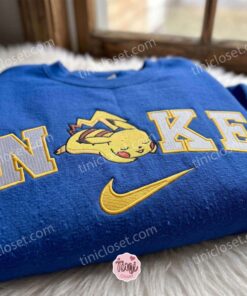Sleeping Pikachu Embroidered Sweatshirt, Pokemon Anime T shirt, Just Because Gift For Him, Cozy Gifts For Girlfriend (4)