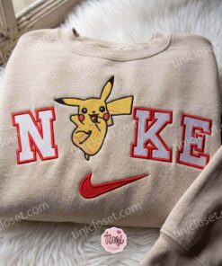 Smiling Pikachu Embroidered Sweatshirt, Pokemon Anime T shirt, Just Because Gift For Him, Cozy Gifts For Girlfriend (4)