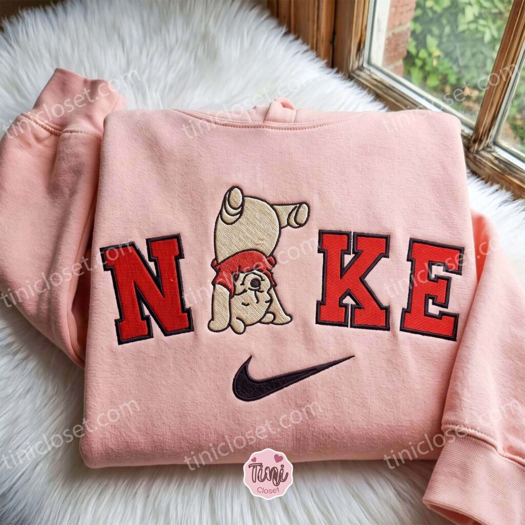 Happy Winnie Pooh Embroidered Sweatshirt, Disney Embroidered T-shirt, Just Because Gift For Him, Cozy Gifts For Girlfriend