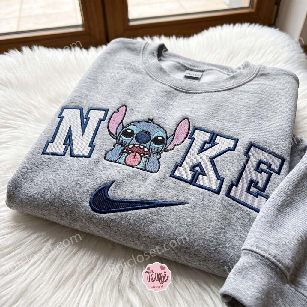 Funny Stitch Embroidered Sweatshirt, Disney Cartoon Character Crewneck, Cozy Unisex Pullover, Boyfriend Hoodie Gift
