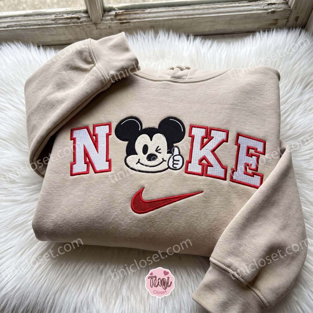 Mickey Mouse Embroidered T-shirt, Disney Embroidered Shirt, Cartoon Character Crewneck, Cozy Unisex Pullover