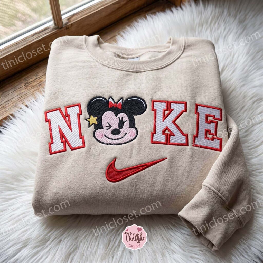 Minnie Mouse Embroidered T-shirt, Disney Embroidered Shirt, Cartoon Character Crewneck, Cozy Unisex Pullover Minnie Mouse Embroidered T-shirt, Disney Embroidered Shirt, Cartoon Character Crewneck, Cozy Unisex Pullover
