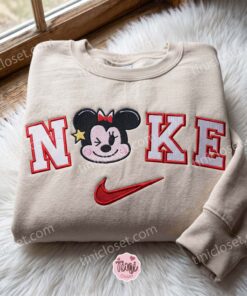 Minnie Mouse Embroidered T-shirt, Disney Embroidered Shirt, Cartoon Character Crewneck, Cozy Unisex Pullover