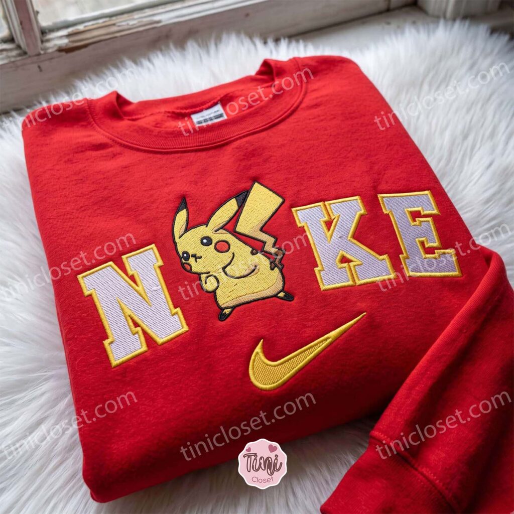 Pikachu Embroidered Sweatshirt, Pokemon Anime T-shirt, Just Because Gift For Him, Cozy Gifts For Girlfriend