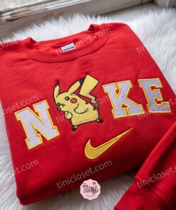 Pikachu Embroidered Sweatshirt, Pokemon Anime T shirt, Just Because Gift For Him, Cozy Gifts For Girlfriend (1)