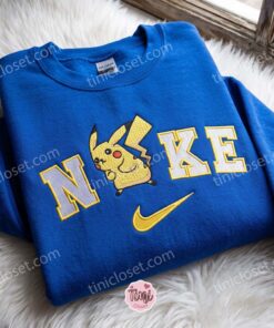 Pikachu Embroidered Sweatshirt, Pokemon Anime T shirt, Just Because Gift For Him, Cozy Gifts For Girlfriend (2)