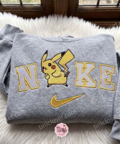 Pikachu Embroidered Sweatshirt, Pokemon Anime T shirt, Just Because Gift For Him, Cozy Gifts For Girlfriend