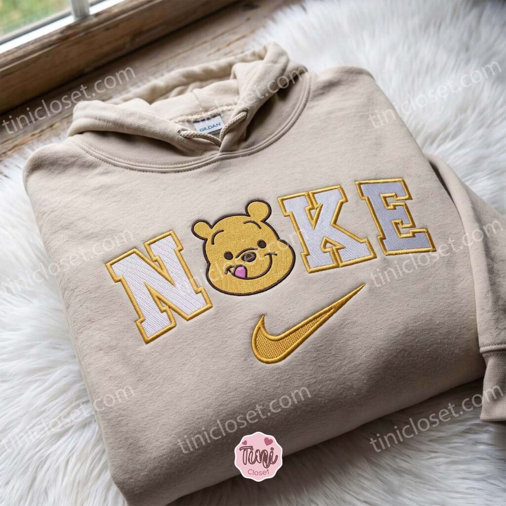 Winnie Pooh Embroidered T-shirt, Disney Cartoon Character Crewneck, Cozy Unisex Pullover, Boyfriend Hoodie Gift