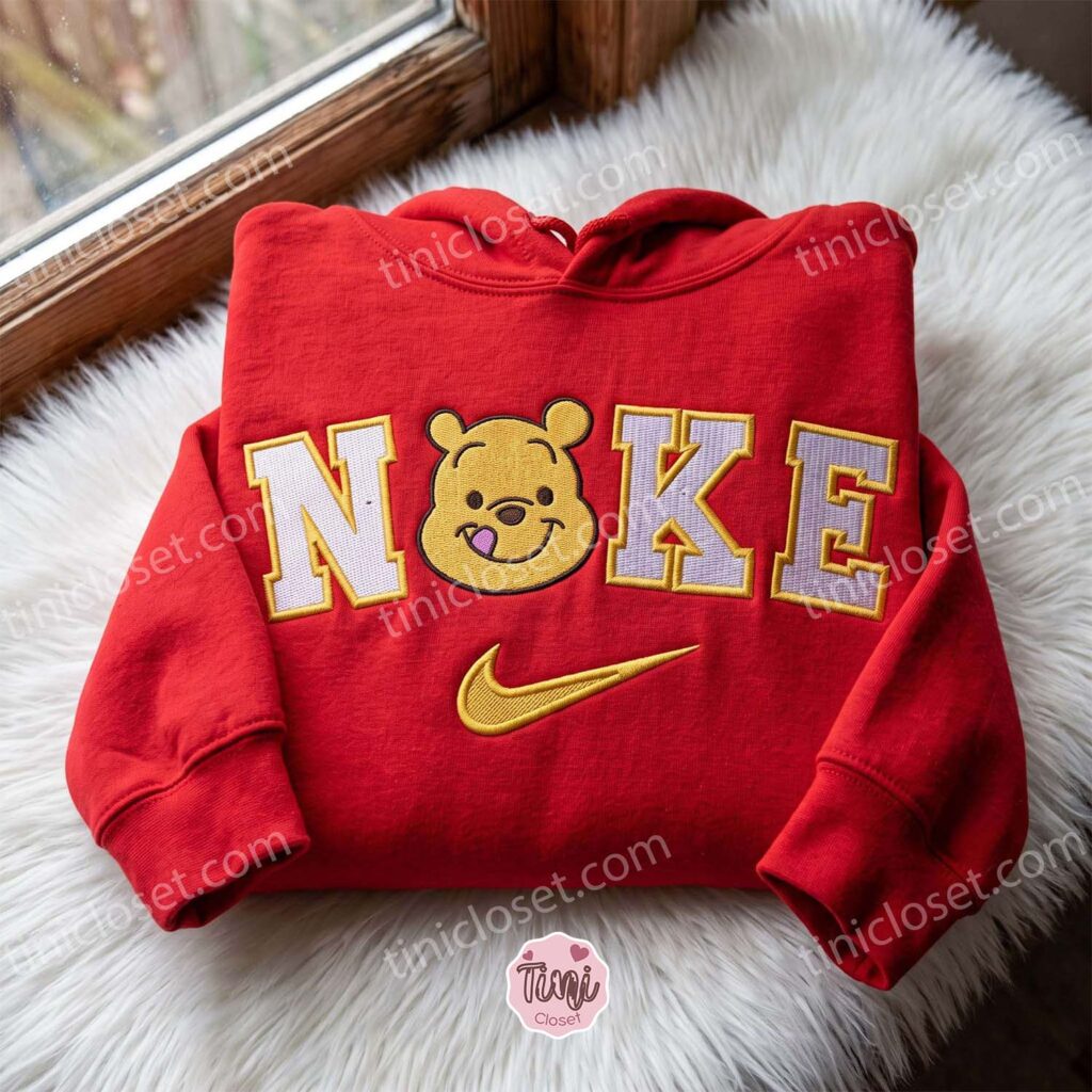 Winnie Pooh Embroidered T-shirt, Disney Cartoon Character Crewneck, Cozy Unisex Pullover, Boyfriend Hoodie Gift