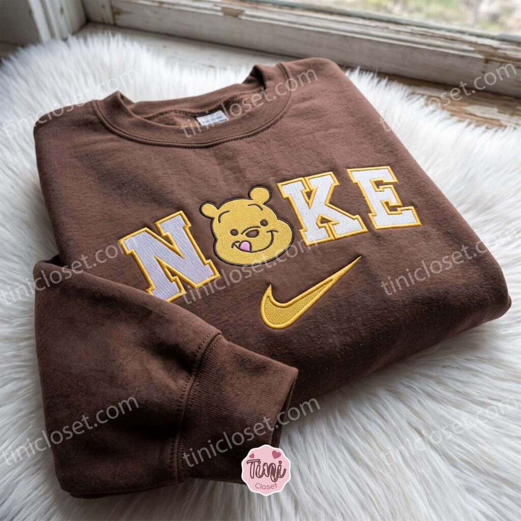 Winnie Pooh Embroidered T-shirt, Disney Cartoon Character Crewneck, Cozy Unisex Pullover, Boyfriend Hoodie Gift